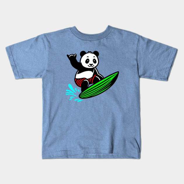 Surfing Panda Kids T-Shirt by KayBee Gift Shop